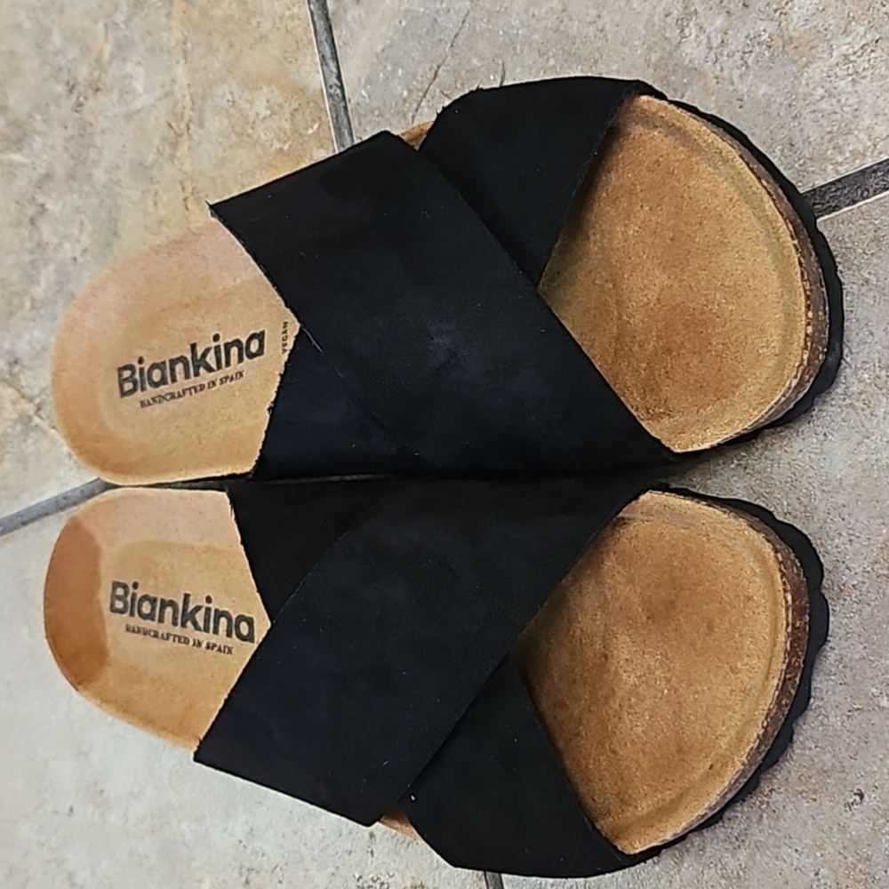 Biankina Black Two Strap Sandals - Size 8